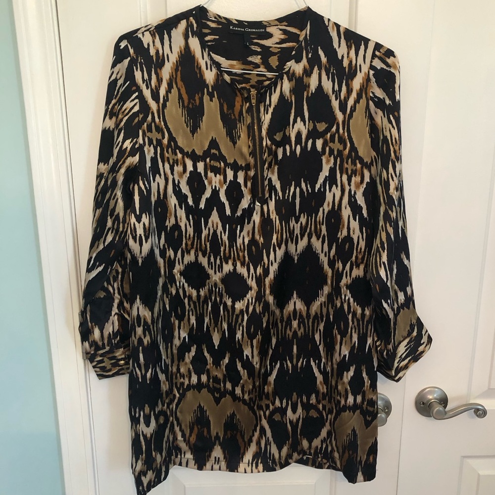 Karina Grimaldi silk zip front long sleeve tunic/dress L